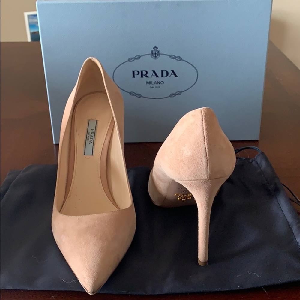 Prada suede nude pumps